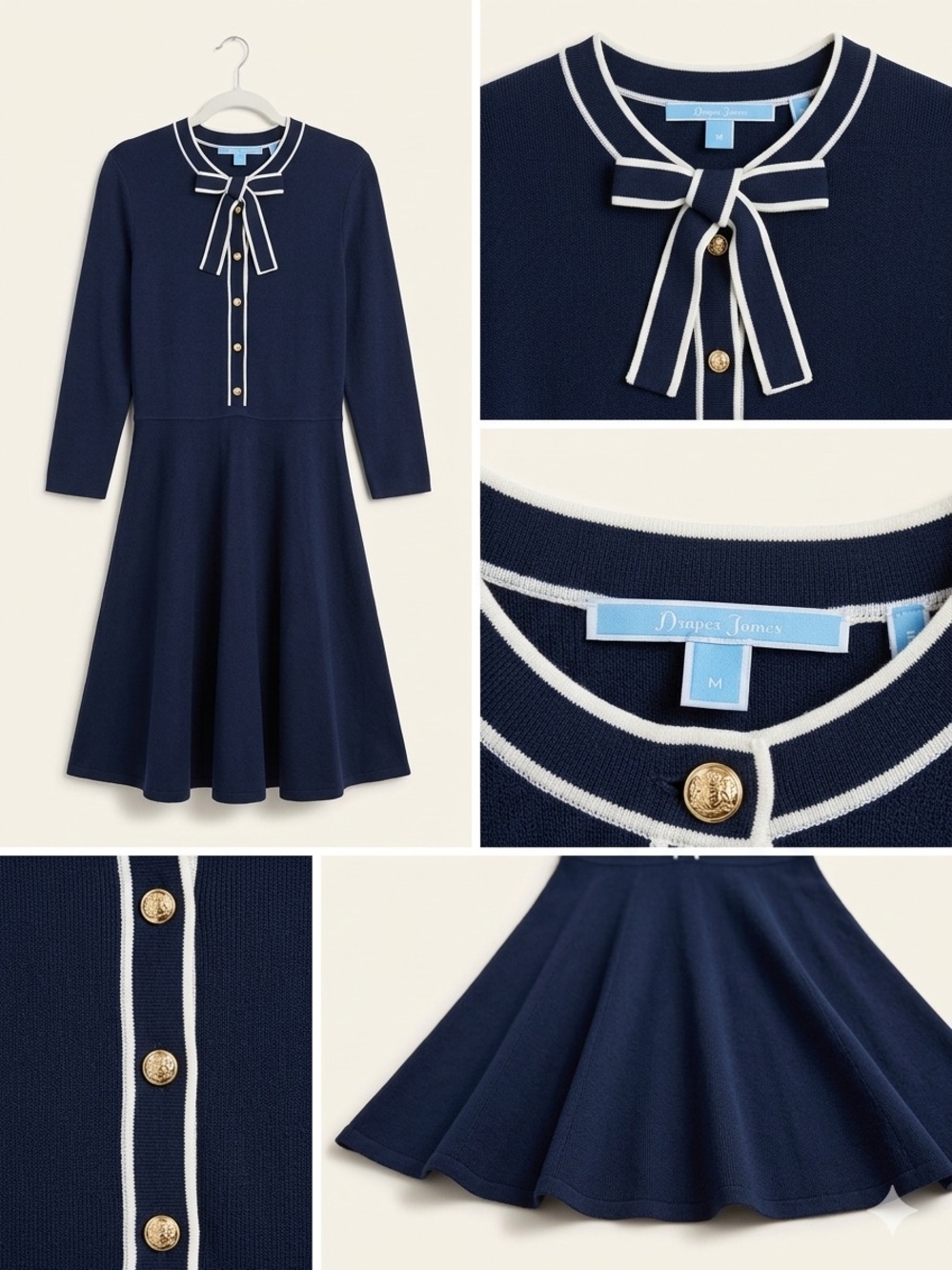 Draper James Navy Knit Dress with White Trim and Bow